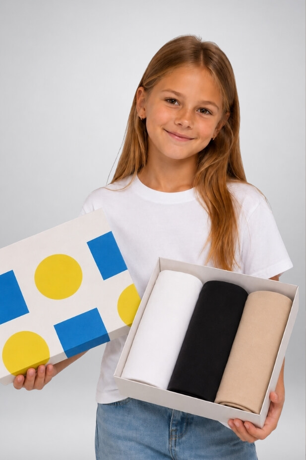 Set of 3 Basic Girls' T-Shirts. Colors: beige, white, and black.